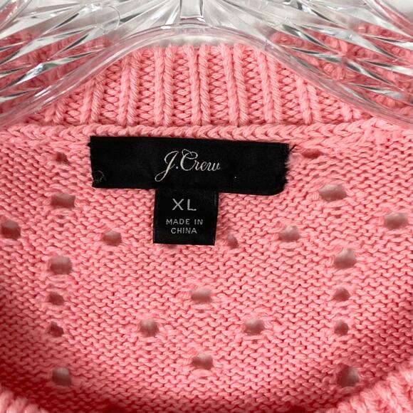NWOT J CREW Sweater XL Pink Knit Pointelle Cotton Crewneck Ribbed-Detail Long-Sl - Picture 3 of 8